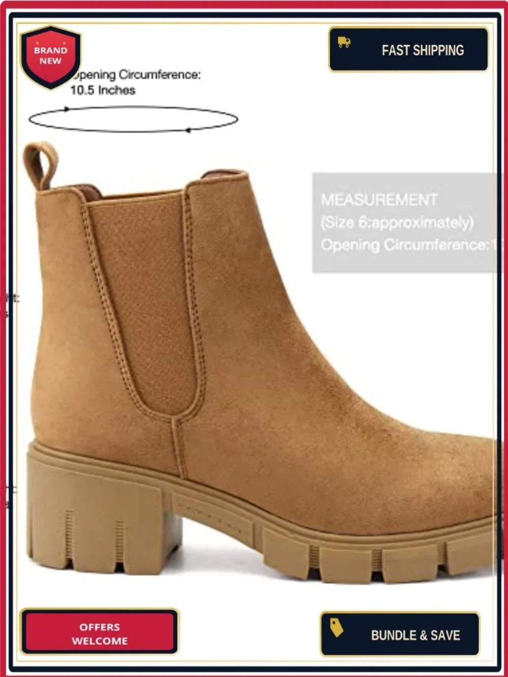 Women Platform Chelsea Ankle Boots Chunky Heel Faux Leather Round Toe